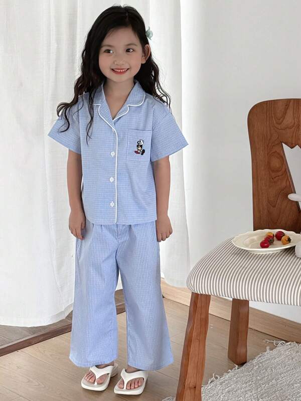 DAZY Girls Small Size Plaid Short Sleeve Shirt And Pants Loungewear Set, Spring/Summer
