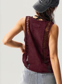 Bohemela Plain Knit Cropped Women Camisole - Red - View 6