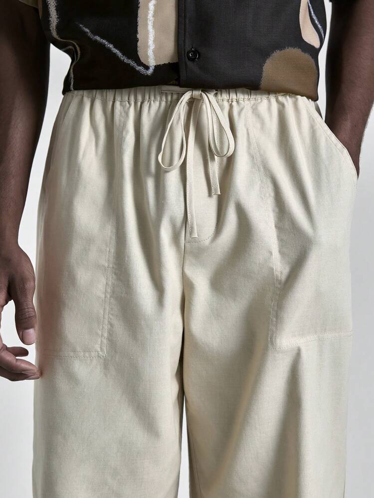 2025 Men's Light Beige Wide Leg Long Pants,Autumn Loose Fitting Solid Color Fashion Casual Vacation Trousers For Beach Holiday,Daily Wear,Commuting