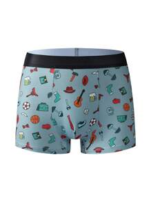 SHEIN 5pcs/Set Men's Cartoon Print Contrast Waistband Boxer Briefs - Multicolor - View 3