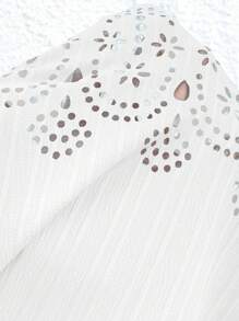 SHEIN Clasi Women Casual Solid Color Short Sleeve Embroidered Blouse, Spring/Summer