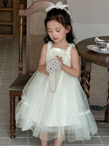 DAZY Girls Holiday Style Mesh Patchwork Spaghetti Strap Puff Dress,Girls Summer Outfits