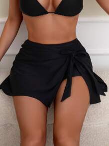 Swim SPRTY Pantalones cortos de playa de mujer de unicolor, minimalista, con lazo a la cintura - Negro - Ver 6