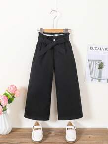 Chica Joven Jeans de cintura con volante con cinturón de pierna ancha - Negro - Ver 7