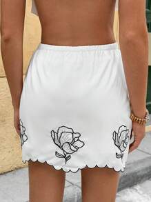 SHEIN Frenchy 女式夏季 100% 纯棉花卉刺绣波浪休闲迷你裙，休闲时尚，适合日常穿着，优雅，7 月 4 日毕业假期西部装女式海滩度假简约通勤/办公室休闲裙