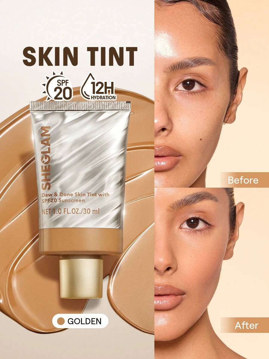SHEGLAM Dew & Done Skin Tint With Spf20-Golden Brand Beauty Makeup Face Paint Cosmetic For Women Girls Perfect For Winter Spring Ideal For Y2K Fancy Fashion Suitable For Birthday Valentine'S Day Gift Rave Party Ready Best Color - Golden - View 1