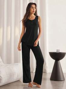 Lazeform Conjunto de pijama informal con top tipo tank y pantalones, de tela suave y amigable con la piel