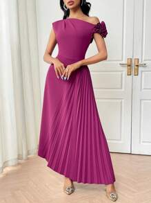 Modelyn Women Mid-Length Plain Color Dress, Fashionable For Summer - Hot Pink - View 5