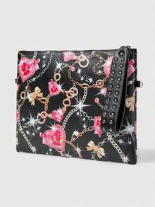 ROMWE Grunge Punk 1 buah Tas Clutch Wanita Model Rantai Kunci Berlian Hati dengan Hiasan Berlian Imitasi - MultiWarna - View 4