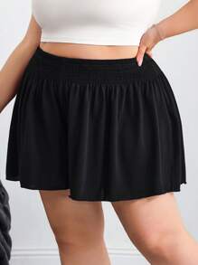 SHEIN CURVE+ 大码休闲纯色宽松短裤、夏季/图案T恤 - 黑色 - 查看 5