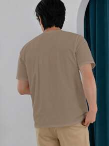 DAZY Camiseta de manga corta de color marrón sólido para hombres, de verano