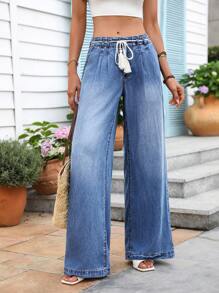 SHEIN Women's Casual Fringed Loose Wide Leg Pants