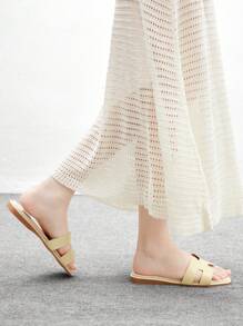 CUCCOO BIZCHIC Beige Square Toe Beach Casual Slip-On Slippers, Fashion Versatile Flat Sandals For Women