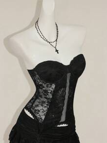 SHEIN ICON 蕾丝拼布和鱼骨装饰女式吊带背心