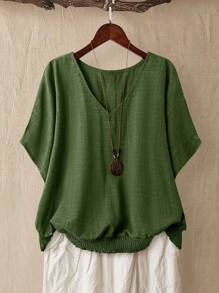 Linhara Plus Size Women V-Neck T-Shirt, Comfortable Casual Commuting Going Out Tops For Vacation, Party & Summer - Green - View 1