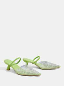 CUCCOO TILAWA Women's Spring/Summer Pointed Toe Flat Heel Sexy & Elegant Sequined Beaded Transparent PVC Back Open High Heels, Suitable For Graceful Ramadan Evening Party, Nightclub, Music Festival