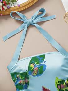 INAWLY Top con spalline annodate estivo casual da donna con stampa farfalla e arricciature
