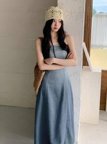 DAZY Women's Casual Fringe Strap Denim Overall Dress, Spring/Summer
