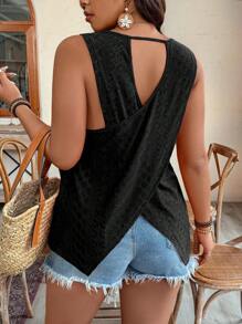 SHEIN Clasi 大码女式夏季圆领交叉后背合身吊带背心 - 黑色 - 查看 1