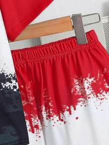 SHEIN Tween Boys Loose Street Style Short Sleeve Shorts Set Summer Clothes Short Sets For Teen Boys Drippy Outfits Sets For Teen Boy Boys Drippy Clothes Boys Korean Fashion Teen Boy Summer Outfits - Red - View 6