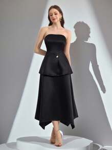 Poshira Vestido de mujer de unicolor y longitud media, elegante y apropiado para el verano