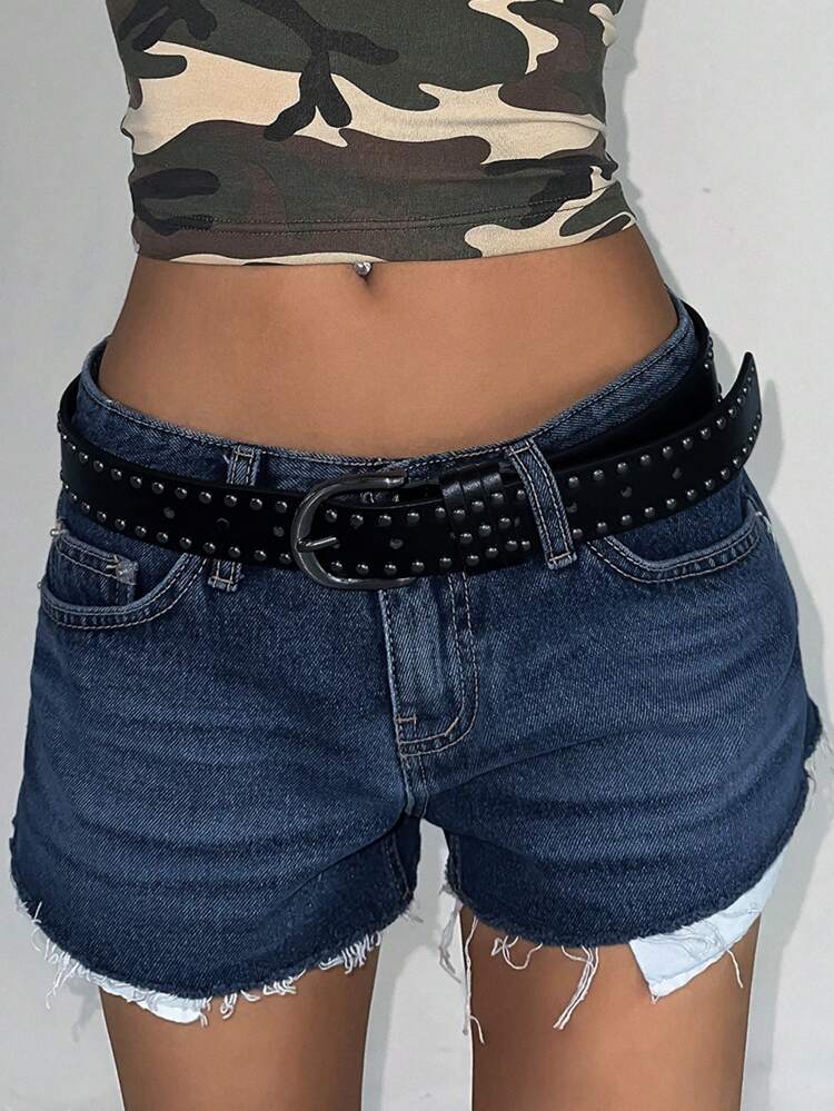 Women's Frayed Hem Short Denim Jeans, Street Style, Spring/Summer Denim Shorts Low Rise Jeans Jorts