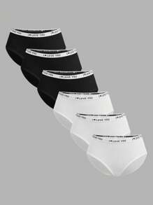 SHEIN 6Pcs/Pack Teen Girls Minimalist Letter Print Elastic Trim Panties - Multicolor - View 1