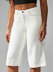 MISSGUIDED 牛仔及膝阔腿裤百慕大短裤夏季休闲裤街头潮流节日海滩度假装 - 白色 - 查看 6