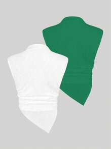 SHEIN Unity Women Stand Collar Solid Sleeveless Asymmetrical Hem Top Sets, Summer - Multicolor - View 2