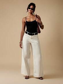 MISSGUIDED 阔腿高腰牛仔裤 阔腿风格 棉质舒适休闲周末时尚秋冬春季下装 - 白色 - 查看 3