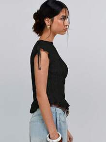 Athîral Top sin mangas de corte slim en color liso para mujer, ideal para el verano - Negro - Ver 4