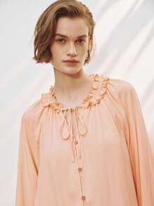 Lumivelle Blusa de mujer casual suelta de manga larga y cuello en V