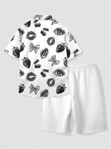 Manfinity Dauomo Men's Full Print Casual Open Button Short Sleeve Shirt Set - Multicolor - View 2