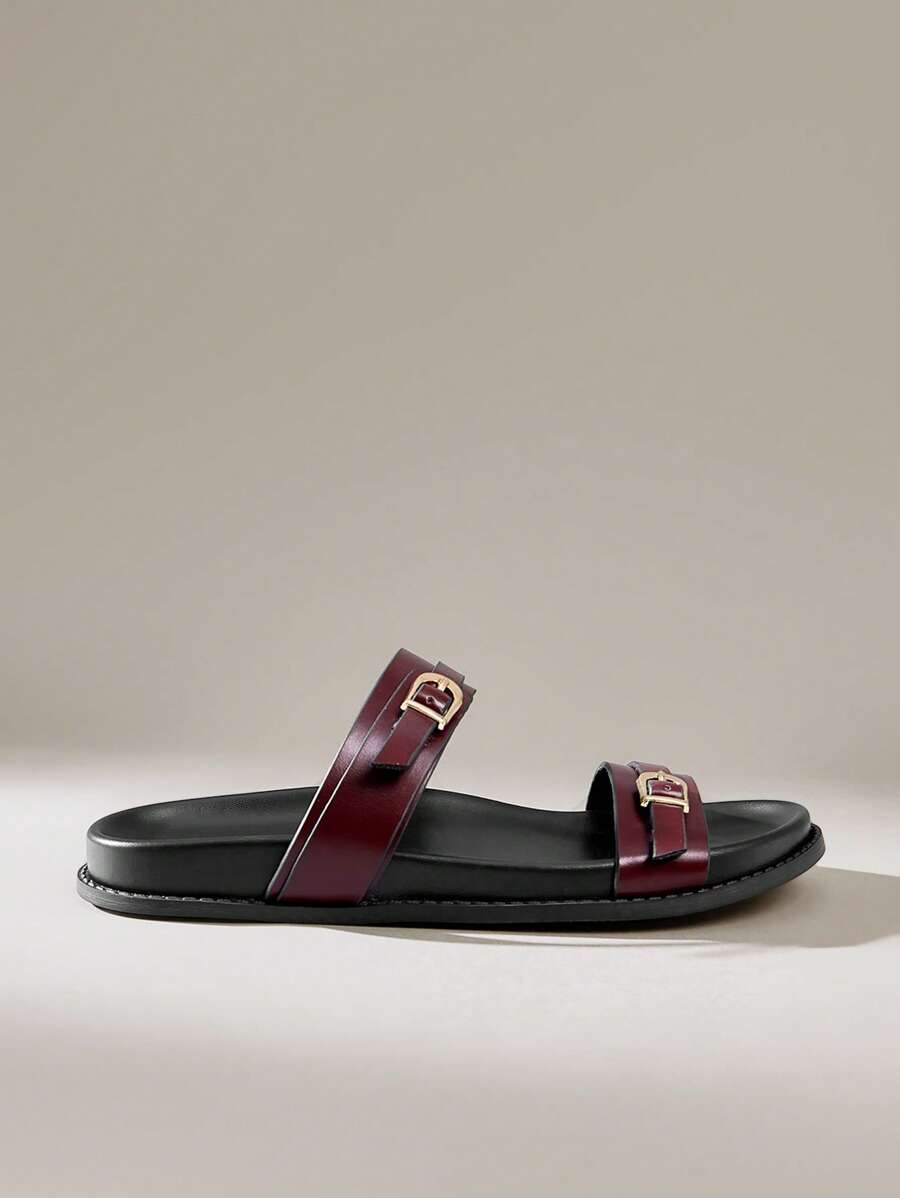 Solecia Women's Fashion Burgundy Thick-Sole Beach Birkenstyle Flat Sandals - Burgundy - View 1