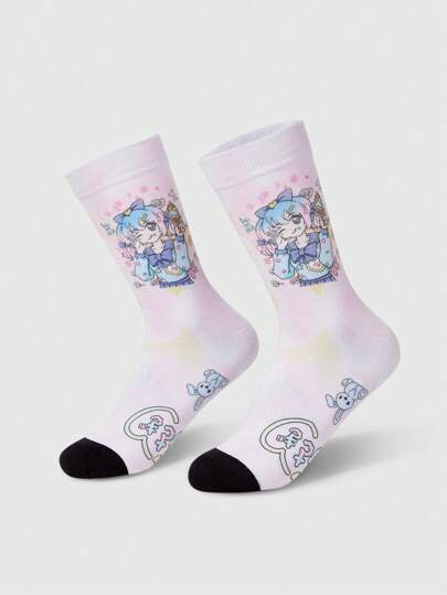 Anime 1 Pair Cute Cartoon Girl Pattern Comfortable Mid-Calf Socks For Women