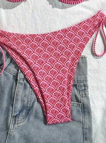 Swim Mod Random Print Wire-Free Push Up Cami Top And Side Tie Swim Bottoms Women 2 Pieces Swimsuit For Beach Summer Holiday Pink