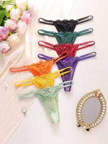 Snug Zone 7pcs/Pack Women Low Waist French Lace Thong Panties - Multicolor - View 4