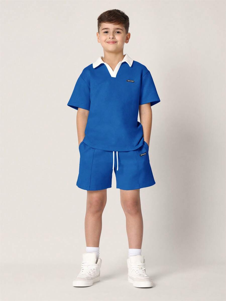 SUMWON 夏季运动休闲套装短款Polo衫，周末休闲穿着，青少年男童田径网球服