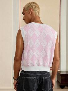 Manfinity VCAY 1 件男士 Y2K 服装趣味休闲高街复古风格粉色针织上衣返校秋季服装万圣节服装无袖毛衣粉色上衣男士粉色上衣