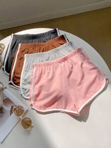 SHEIN EZwear Quần short Tương phản ràng buộc màu trơn Giải trí - Nhiều màu - Xem 2