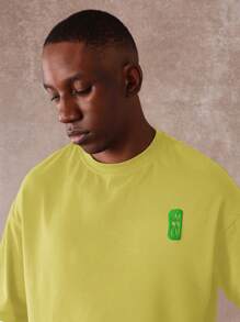 SUMWON Summer Festival Statement T-Shirt Super Soft Neon Art Design Contemporary Casual Streetwear Handwritten Graphic Print - Yellow - View 3