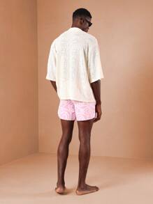 SUMWON Designer Summer Beachwear Board Shorts Swim Trunks Abstract Pattern Curved Hem Poolside Regular Fit Drawstring Waist Resort Comfort Swimming - Pink - View 6