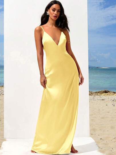 Opulessa 情人节 1 件装女士纯色编织 V 领无袖长款鱼尾连衣裙