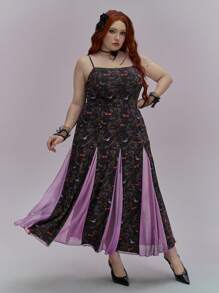 ROMWE Avant Romantisches Sommer Urlaubs Blumen Muster Mesh Maxi Kleid für Große Größen