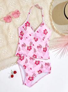 Girls Minimalist Fashion Printed Bikini Swimsuit, Beach Vacation Matching Swimwear Set (Sold Separately In Sets Of 3 For Mommy And Me Outfits)