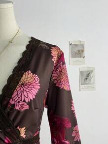 INAWLY Women's Floral Contrast Lace Bell Sleeve Fashion Vacation Blouse - Brown - View 7