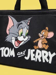 TOM & JERRY X SHEIN Letter & Cartoon Pattern Lunch Box Bag, For Office Worker And Student - Multicolor - View 3