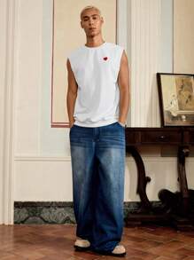 SWAVVY Camiseta de tirantes casual urbana con parche de corazón para hombres, como regalo para el novio
