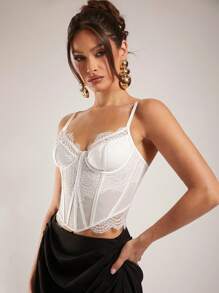 Silquee 女士优雅白色吊带蕾丝文胸上衣，夏季时尚，适合办公室穿着和日常穿着 - 白色 - 查看 6