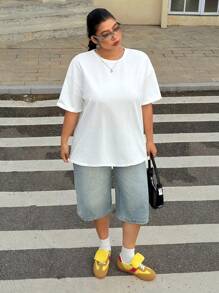 SHEIN EZwear Plus Solid Drop Shoulder Tee